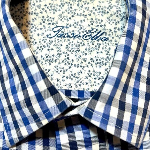 Tasso Elba Mens Button Down Dress Shirt w Contrast Cuffs Big Tall 17-17.5” Neck - Picture 4 of 12